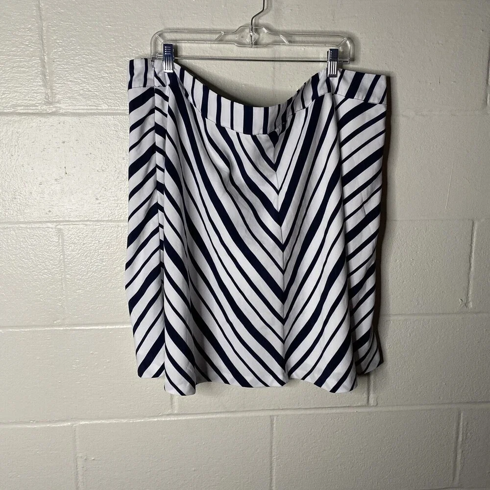 Lane Bryant Mini Skirt Women Plus sz 24/ 2x Blue White A-line Zip Lightweight - Picture 2 of 6